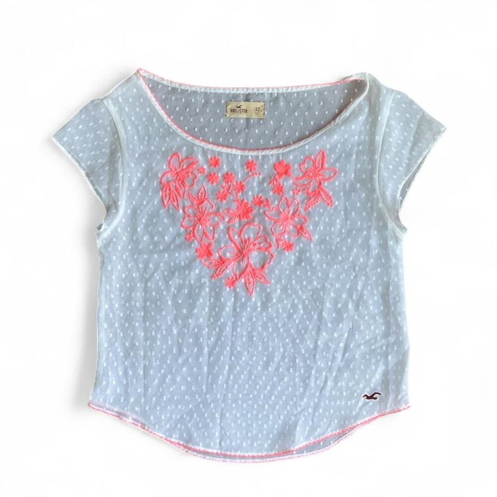 Hollister-co Women's White and Pink Blouse